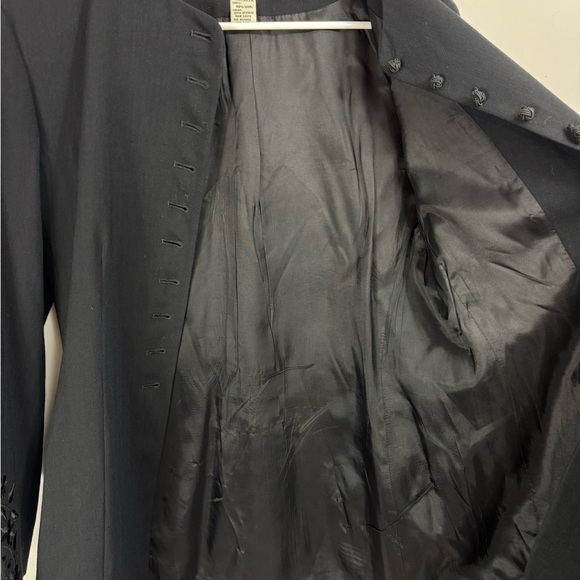 Vintage 80s 90s Ann Taylor Size 8 Long Blazer Black Wool Embroidered Sleeves - Picture 9 of 10